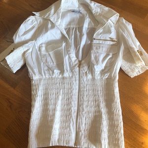 Women’s White Bebe Zip Up Blouse Size M